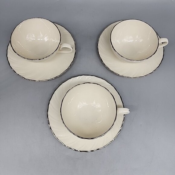 Lot of 3 Cup & Saucer Sets Lenox China WEATHERLY D517 ~ Swirl w/Platinum Trim - Picture 3 of 6